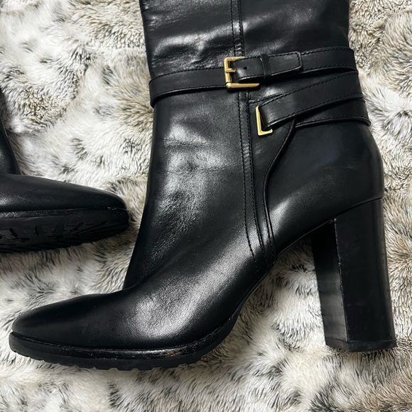 Ralph Lauren Black Leather Heeled Boots - Picture 3 of 6